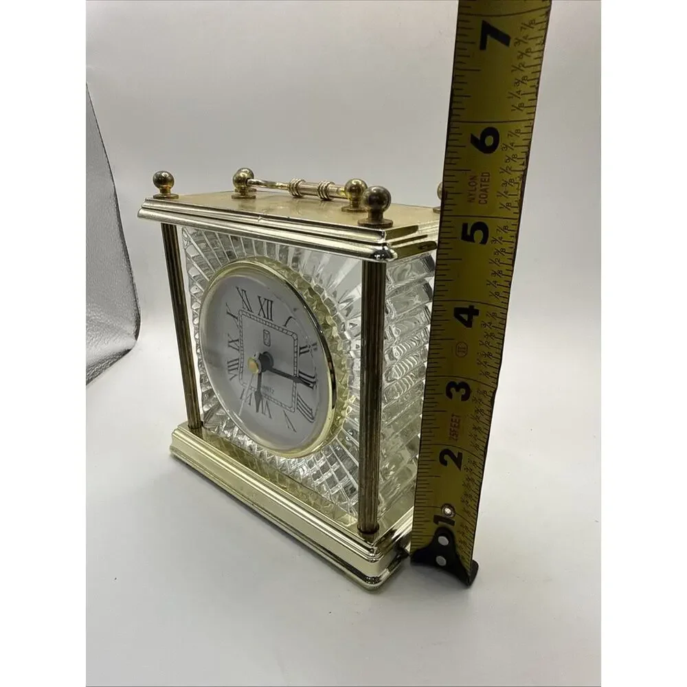 Brass Crystal Quartz Clock Paul Sebastian PS Mantel Shelf Desk Vintage Working *